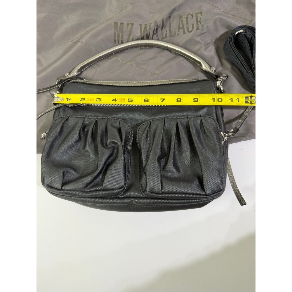 MZ Wallace Set Metallic Graphite Luster Bailey Satchel Crossbody + Makeup Bag - Picture 11 of 16